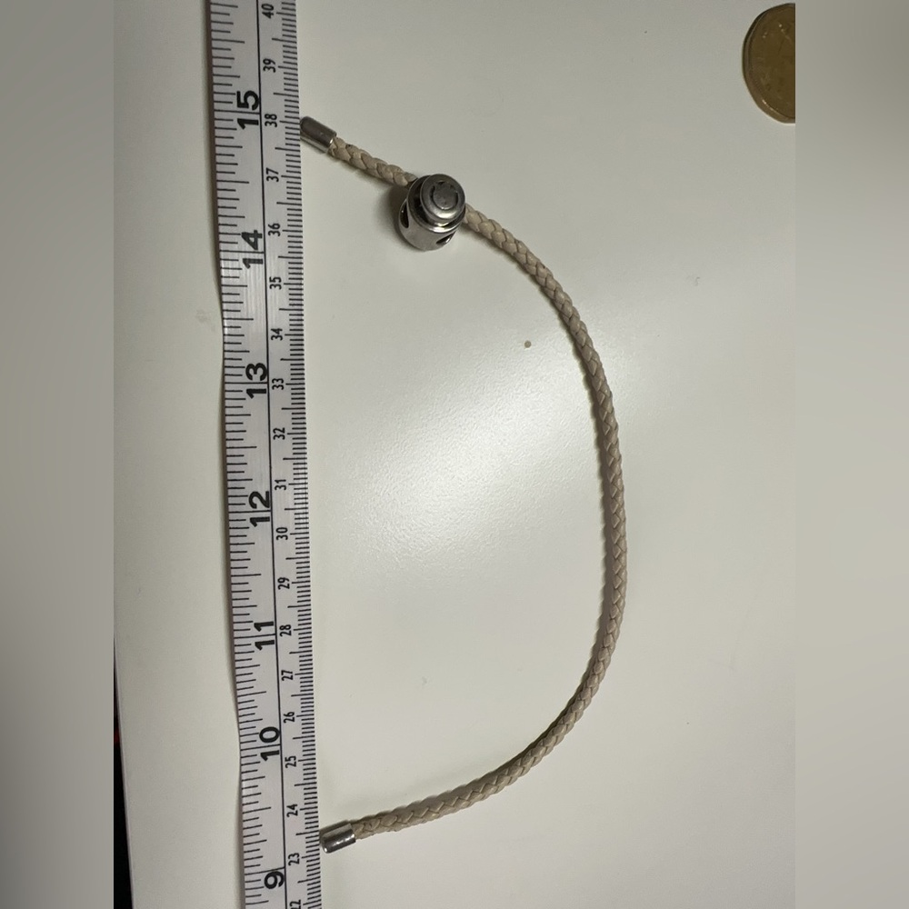Persona Braided Beige Leather Bracelet with Silver-Tone Round Clasp